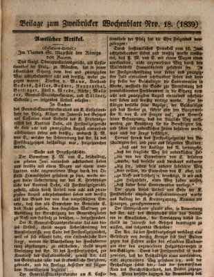 Wochenblatt für Zweibrücken, Homburg und Cusel (Zweibrücker Wochenblatt) Sonntag 10. Februar 1839