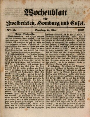 Wochenblatt für Zweibrücken, Homburg und Cusel (Zweibrücker Wochenblatt) Dienstag 21. Mai 1839