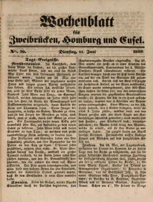 Wochenblatt für Zweibrücken, Homburg und Cusel (Zweibrücker Wochenblatt) Dienstag 11. Juni 1839