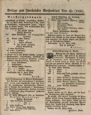 Wochenblatt für Zweibrücken, Homburg und Cusel (Zweibrücker Wochenblatt) Sonntag 7. April 1839