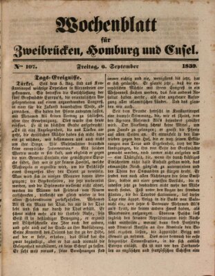 Wochenblatt für Zweibrücken, Homburg und Cusel (Zweibrücker Wochenblatt) Freitag 6. September 1839