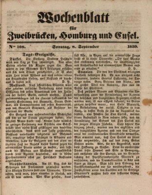 Wochenblatt für Zweibrücken, Homburg und Cusel (Zweibrücker Wochenblatt) Sonntag 8. September 1839