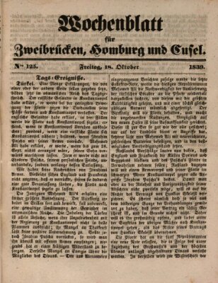 Wochenblatt für Zweibrücken, Homburg und Cusel (Zweibrücker Wochenblatt) Freitag 18. Oktober 1839