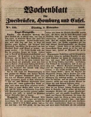 Wochenblatt für Zweibrücken, Homburg und Cusel (Zweibrücker Wochenblatt) Dienstag 5. November 1839