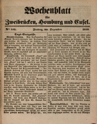 Wochenblatt für Zweibrücken, Homburg und Cusel (Zweibrücker Wochenblatt) Freitag 20. Dezember 1839