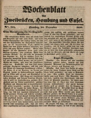 Wochenblatt für Zweibrücken, Homburg und Cusel (Zweibrücker Wochenblatt) Dienstag 24. Dezember 1839