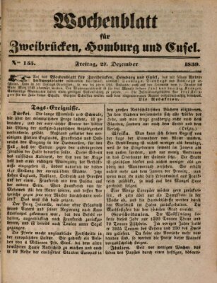 Wochenblatt für Zweibrücken, Homburg und Cusel (Zweibrücker Wochenblatt) Freitag 27. Dezember 1839