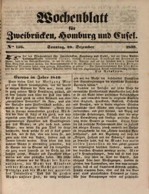 Wochenblatt für Zweibrücken, Homburg und Cusel (Zweibrücker Wochenblatt) Sonntag 29. Dezember 1839