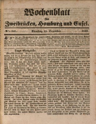 Wochenblatt für Zweibrücken, Homburg und Cusel (Zweibrücker Wochenblatt) Dienstag 31. Dezember 1839