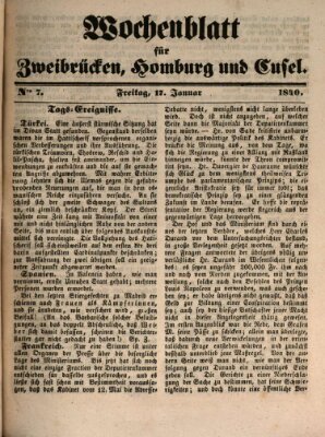 Wochenblatt für Zweibrücken, Homburg und Cusel (Zweibrücker Wochenblatt) Freitag 17. Januar 1840