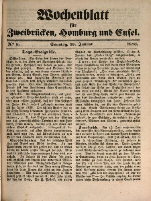 Wochenblatt für Zweibrücken, Homburg und Cusel (Zweibrücker Wochenblatt) Sonntag 19. Januar 1840