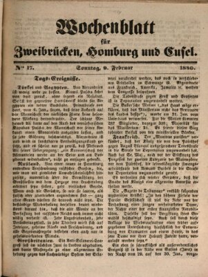 Wochenblatt für Zweibrücken, Homburg und Cusel (Zweibrücker Wochenblatt) Sonntag 9. Februar 1840