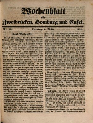 Wochenblatt für Zweibrücken, Homburg und Cusel (Zweibrücker Wochenblatt) Sonntag 8. März 1840