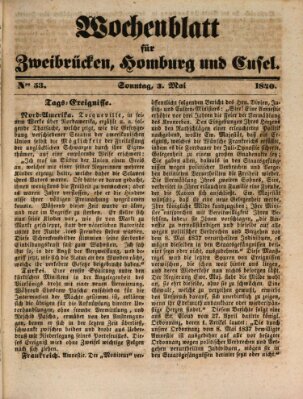 Wochenblatt für Zweibrücken, Homburg und Cusel (Zweibrücker Wochenblatt) Sonntag 3. Mai 1840