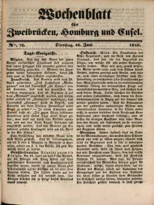 Wochenblatt für Zweibrücken, Homburg und Cusel (Zweibrücker Wochenblatt) Dienstag 16. Juni 1840