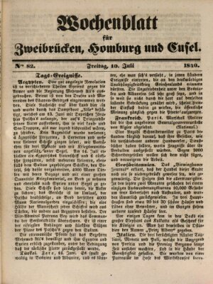 Wochenblatt für Zweibrücken, Homburg und Cusel (Zweibrücker Wochenblatt) Freitag 10. Juli 1840