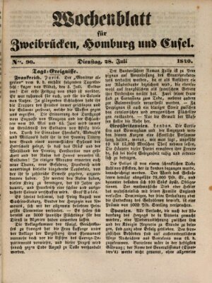 Wochenblatt für Zweibrücken, Homburg und Cusel (Zweibrücker Wochenblatt) Dienstag 28. Juli 1840