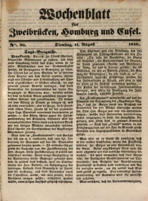 Wochenblatt für Zweibrücken, Homburg und Cusel (Zweibrücker Wochenblatt) Dienstag 11. August 1840