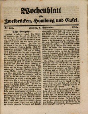 Wochenblatt für Zweibrücken, Homburg und Cusel (Zweibrücker Wochenblatt) Freitag 4. September 1840