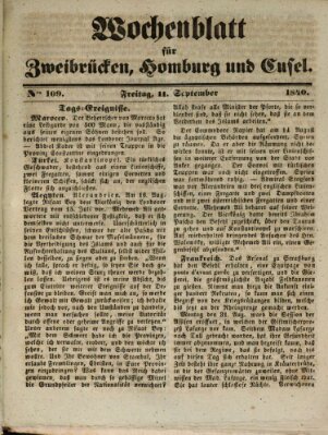 Wochenblatt für Zweibrücken, Homburg und Cusel (Zweibrücker Wochenblatt) Freitag 11. September 1840