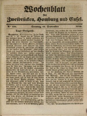 Wochenblatt für Zweibrücken, Homburg und Cusel (Zweibrücker Wochenblatt) Sonntag 13. September 1840