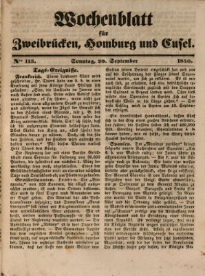 Wochenblatt für Zweibrücken, Homburg und Cusel (Zweibrücker Wochenblatt) Sonntag 20. September 1840