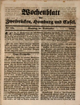 Wochenblatt für Zweibrücken, Homburg und Cusel (Zweibrücker Wochenblatt) Sonntag 27. September 1840