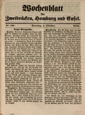 Wochenblatt für Zweibrücken, Homburg und Cusel (Zweibrücker Wochenblatt) Sonntag 4. Oktober 1840