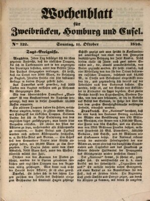 Wochenblatt für Zweibrücken, Homburg und Cusel (Zweibrücker Wochenblatt) Sonntag 11. Oktober 1840