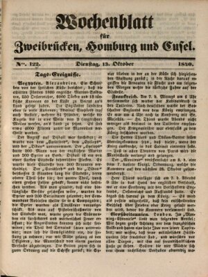 Wochenblatt für Zweibrücken, Homburg und Cusel (Zweibrücker Wochenblatt) Dienstag 13. Oktober 1840