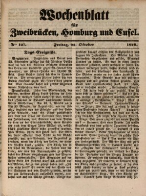 Wochenblatt für Zweibrücken, Homburg und Cusel (Zweibrücker Wochenblatt) Freitag 23. Oktober 1840