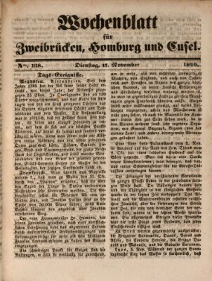 Wochenblatt für Zweibrücken, Homburg und Cusel (Zweibrücker Wochenblatt) Dienstag 17. November 1840