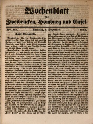 Wochenblatt für Zweibrücken, Homburg und Cusel (Zweibrücker Wochenblatt) Dienstag 8. Dezember 1840