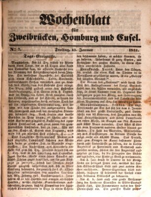 Wochenblatt für Zweibrücken, Homburg und Cusel (Zweibrücker Wochenblatt) Freitag 15. Januar 1841