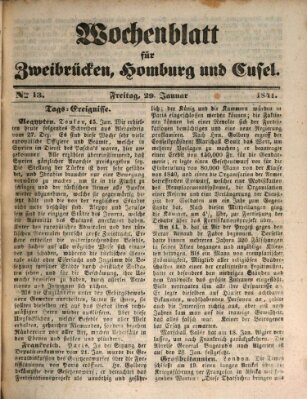 Wochenblatt für Zweibrücken, Homburg und Cusel (Zweibrücker Wochenblatt) Freitag 29. Januar 1841