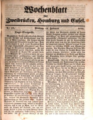 Wochenblatt für Zweibrücken, Homburg und Cusel (Zweibrücker Wochenblatt) Freitag 12. Februar 1841