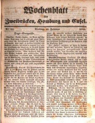 Wochenblatt für Zweibrücken, Homburg und Cusel (Zweibrücker Wochenblatt) Freitag 19. Februar 1841