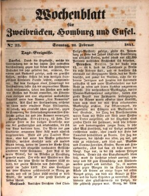 Wochenblatt für Zweibrücken, Homburg und Cusel (Zweibrücker Wochenblatt) Sonntag 21. Februar 1841