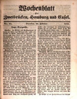 Wochenblatt für Zweibrücken, Homburg und Cusel (Zweibrücker Wochenblatt) Dienstag 23. Februar 1841