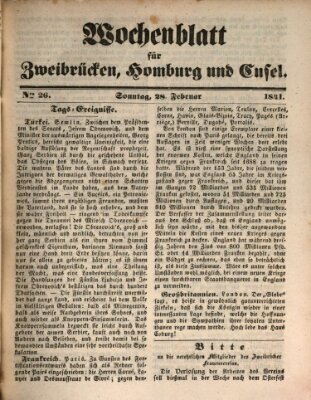 Wochenblatt für Zweibrücken, Homburg und Cusel (Zweibrücker Wochenblatt) Sonntag 28. Februar 1841