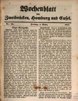 Wochenblatt für Zweibrücken, Homburg und Cusel (Zweibrücker Wochenblatt) Freitag 5. März 1841