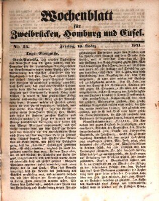 Wochenblatt für Zweibrücken, Homburg und Cusel (Zweibrücker Wochenblatt) Freitag 19. März 1841