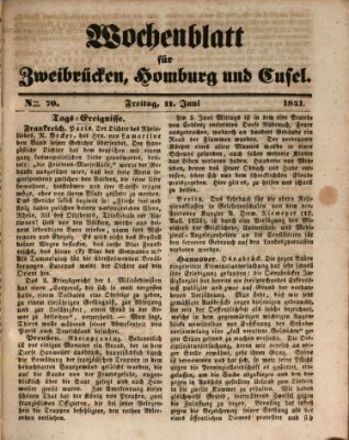 Wochenblatt für Zweibrücken, Homburg und Cusel (Zweibrücker Wochenblatt) Freitag 11. Juni 1841