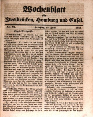 Wochenblatt für Zweibrücken, Homburg und Cusel (Zweibrücker Wochenblatt) Dienstag 15. Juni 1841