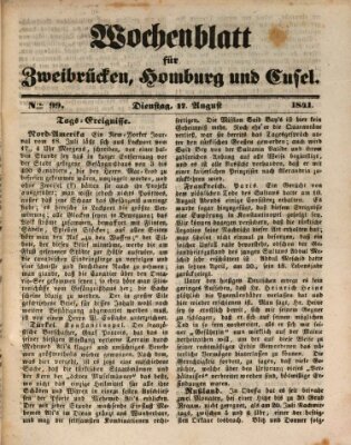 Wochenblatt für Zweibrücken, Homburg und Cusel (Zweibrücker Wochenblatt) Dienstag 17. August 1841