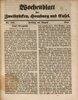 Wochenblatt für Zweibrücken, Homburg und Cusel (Zweibrücker Wochenblatt) Freitag 20. August 1841