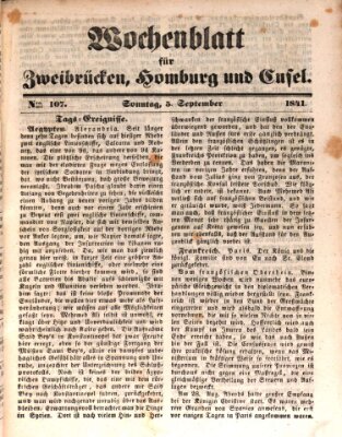 Wochenblatt für Zweibrücken, Homburg und Cusel (Zweibrücker Wochenblatt) Sonntag 5. September 1841