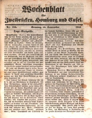 Wochenblatt für Zweibrücken, Homburg und Cusel (Zweibrücker Wochenblatt) Sonntag 12. September 1841