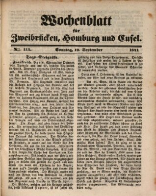 Wochenblatt für Zweibrücken, Homburg und Cusel (Zweibrücker Wochenblatt) Sonntag 19. September 1841