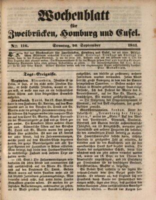 Wochenblatt für Zweibrücken, Homburg und Cusel (Zweibrücker Wochenblatt) Sonntag 26. September 1841